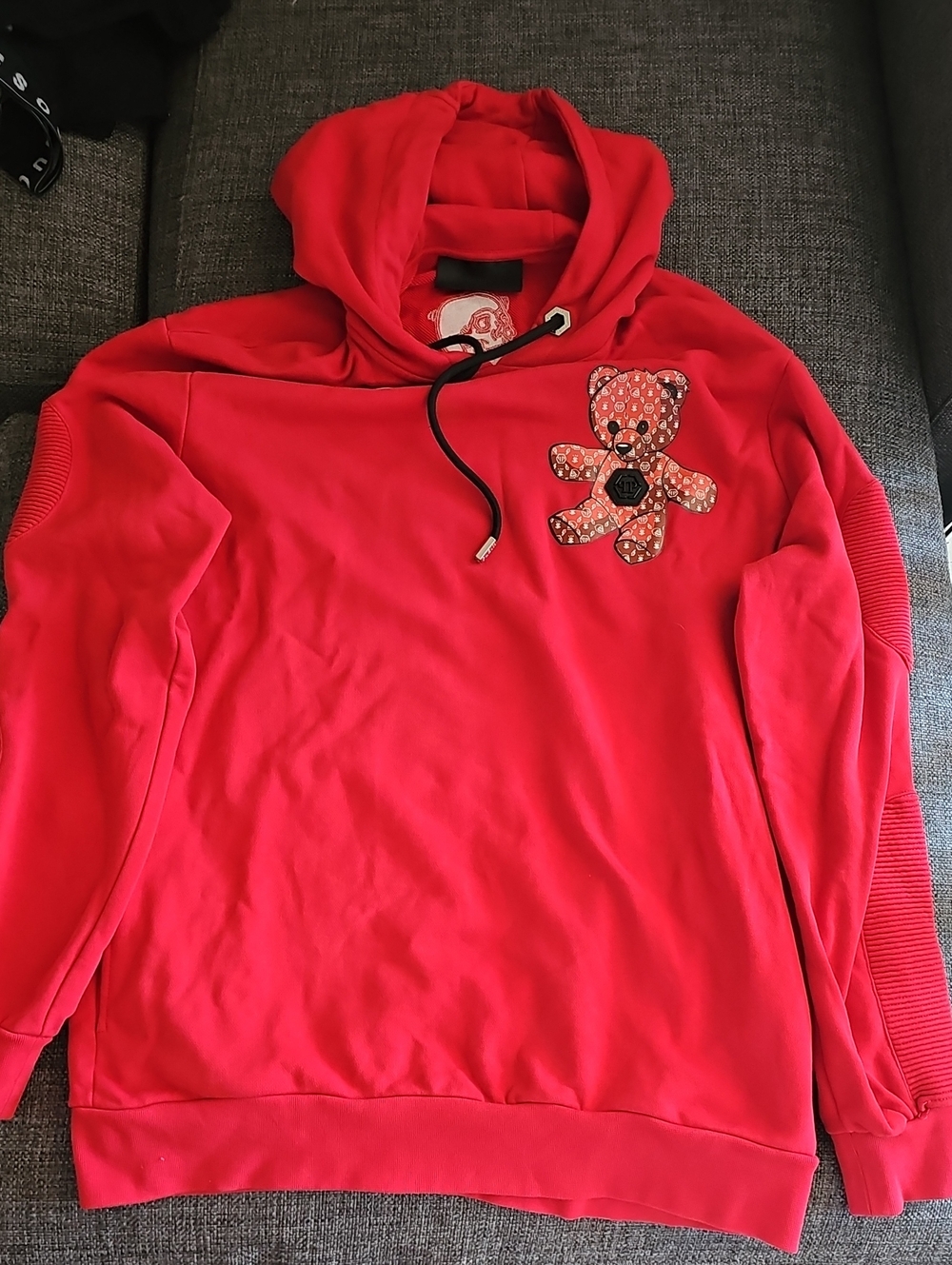 Philipp Plein Red Men's Hoodie with Teddy Patch